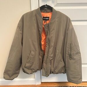 Steve Madden Olive Bomber Jacket with Orange Lining
